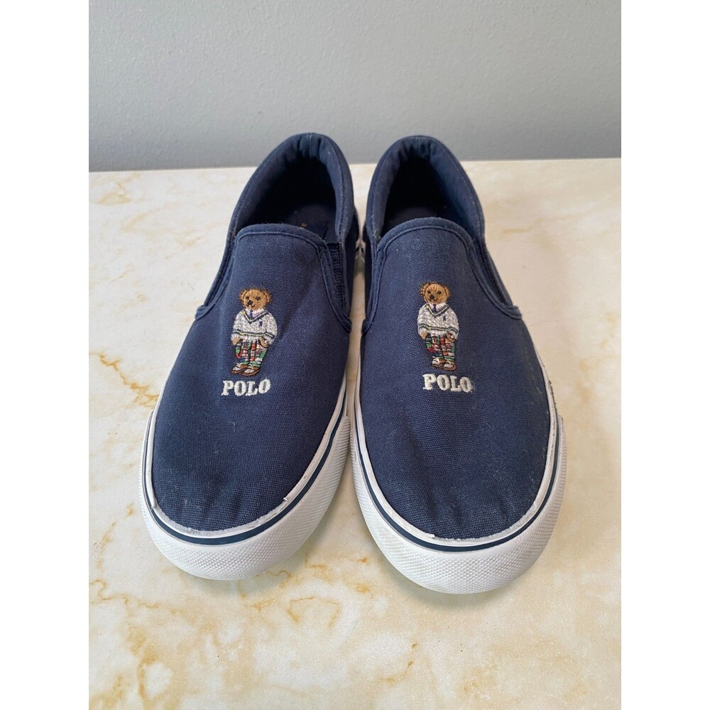 Polo Ralph Lauren Teddy Bear Slip On Shoes Navy Blue Youth Size 4 Preppy Chic